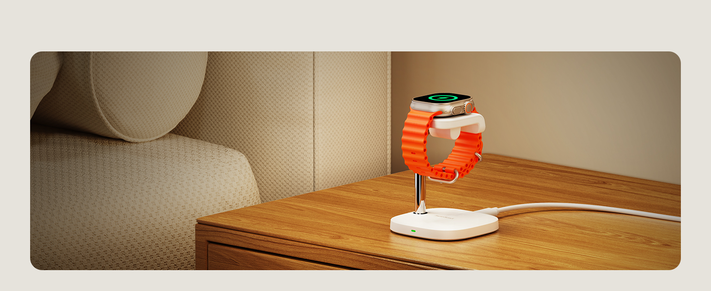 Зарядний пристрій для Apple Watch SwanScout 505A (Чорний): Підтримка всіх моделей (Ultra 3, SE 3, 11, 10, 9, 8, 7, 6, 5, 4, 3, 2, SE 2), Бездротова зарядка 5W, Регульований кут