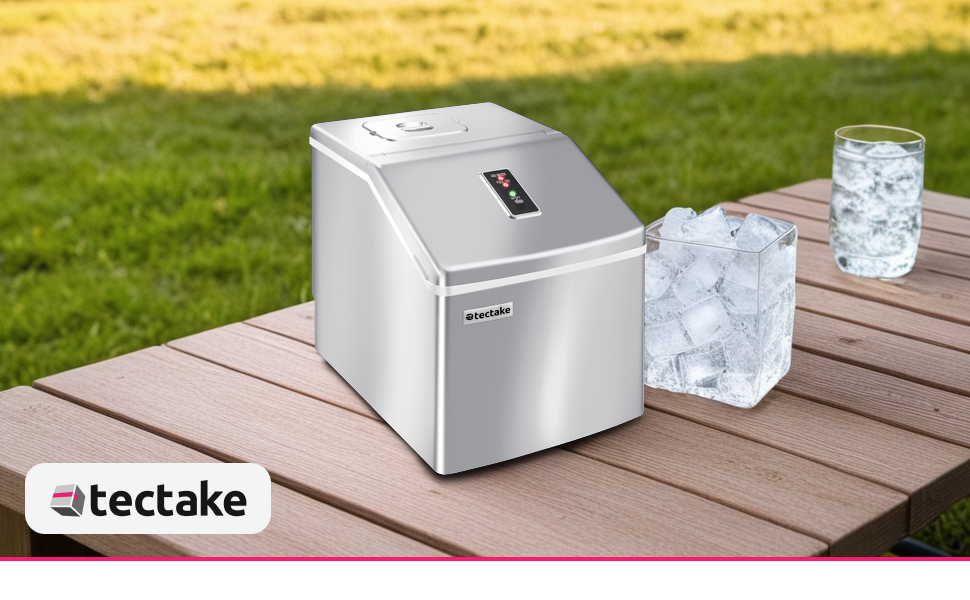 TecTake Professional Ice Cube Machine, Ice Cube Maker for Clear Ice Cubes, Ice Cube Maker, 13 Kg 24 h, 2.2 Liter Water Tank, 24 Ice Cubes per Cycle, incl. Ice Bucket and Ice Scoop - Silver
