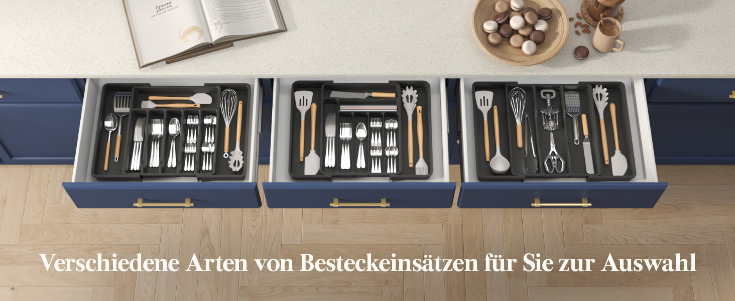 Органайзер для столових приборів Lifewit в шухляду, розсувний, пластиковий, 7-9 відділень, 38-50 см, чорний