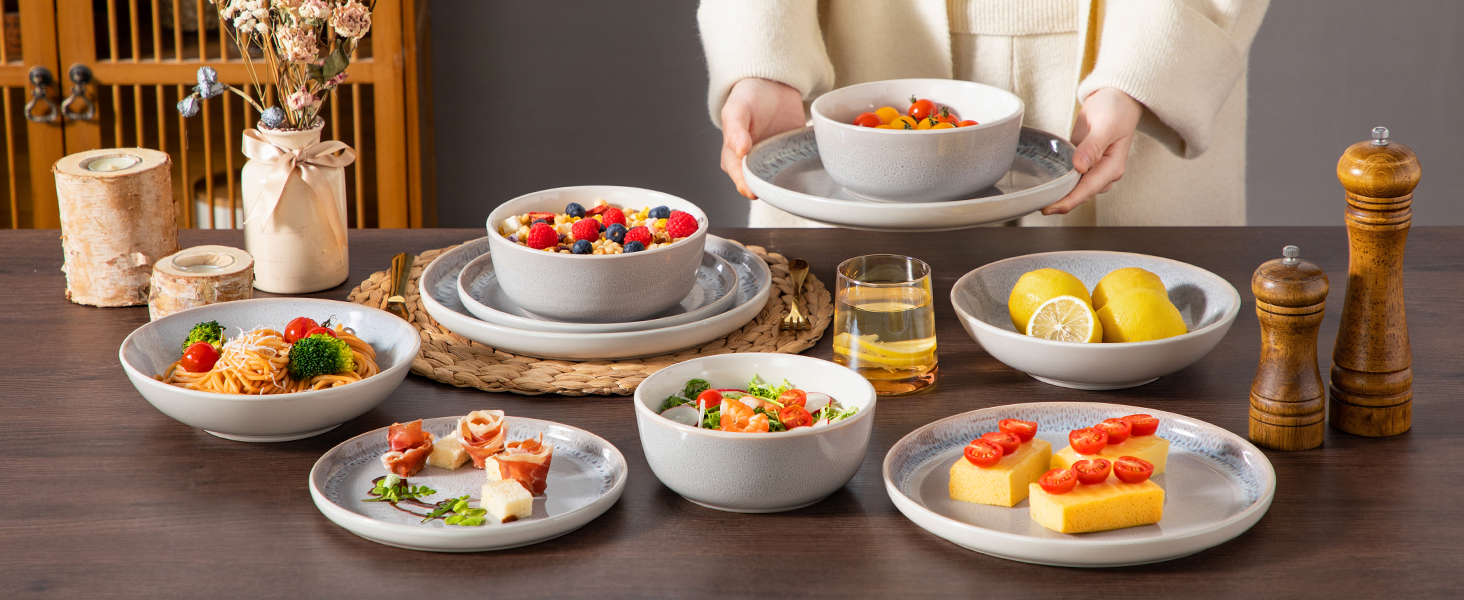 Набір посуду на 6 осіб vancasso SNOW, 24 елементи: тарілки, супові тарілки, миски, салатники, бежевий, для посудомийної машини, для мікрохвильової печі