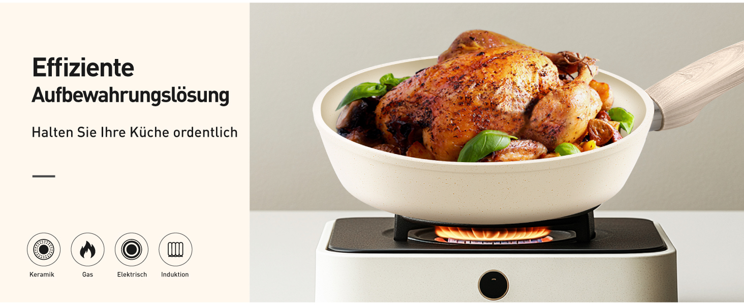 Набір посуду для індукції DishDelight, 12 предметів, гранітне антипригарне покриття, бежевий колір. Каструлі та сковороди з кришками.