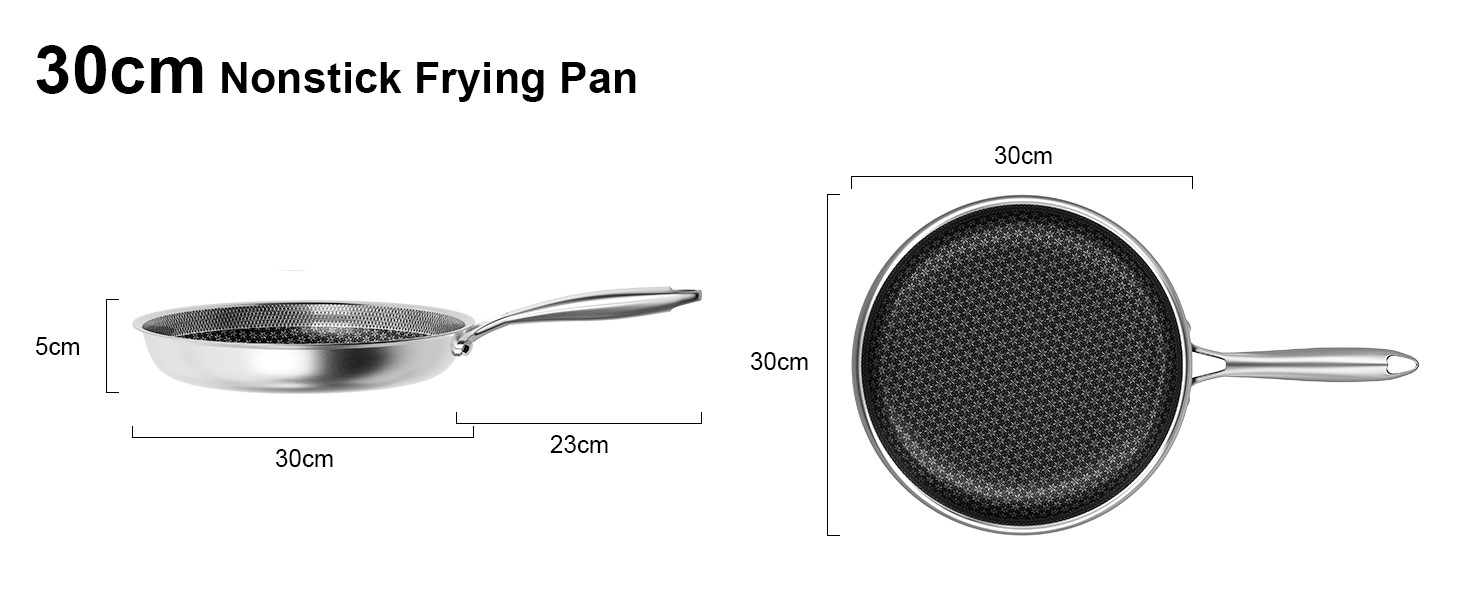 Сковорода RIOVARM 30 см з нержавіючої сталі з антипригарним покриттям, Wok, для всіх плит, сумісна з індукцією, можна мити в посудомийній машині, для приготування омлетів та універсальних страв