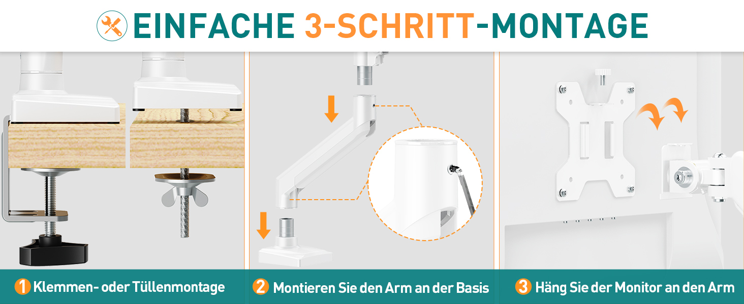 Кріплення для монітора ELIVED EV004W: газ-амортизатор, регулювання висоти, нахил, поворот, VESA 75/100mm (13-32 дюйми)