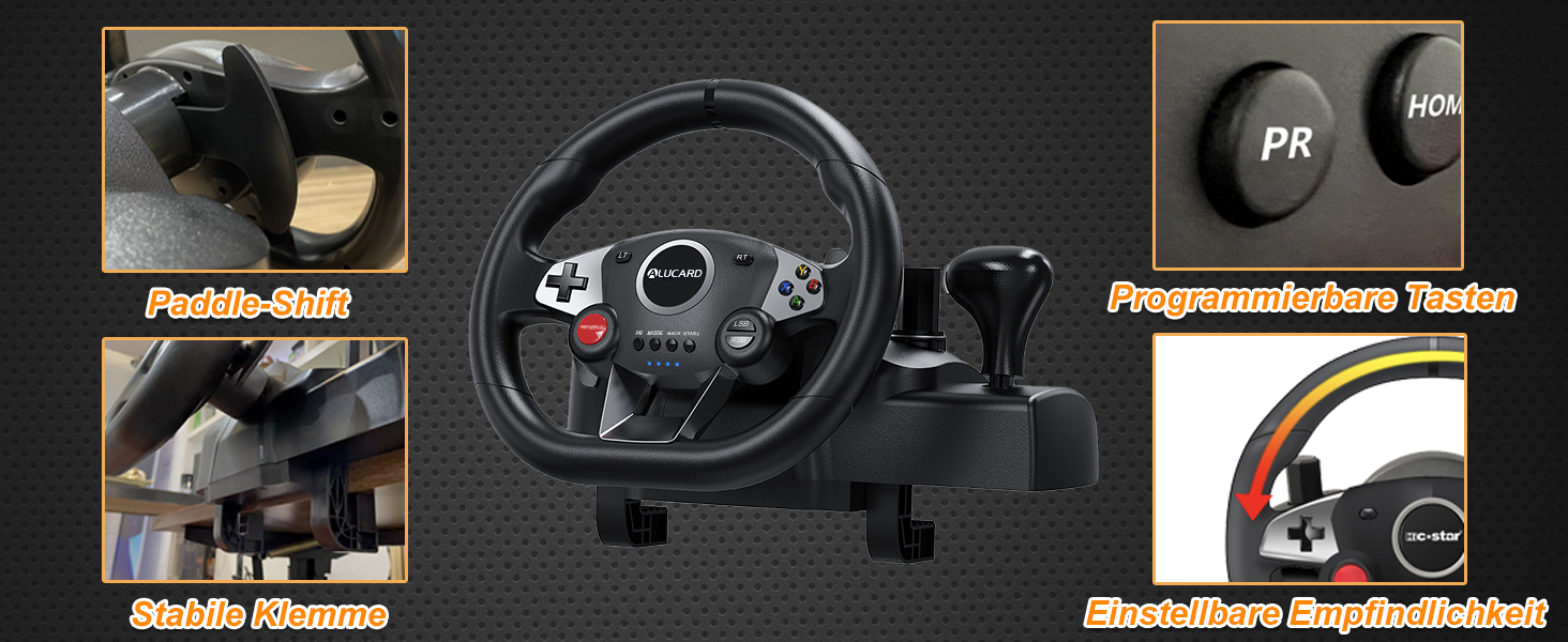 Ігрове кермо DuLingKer з педалями та перемиканням передач, 270° для PC/PS4/Switch/PS3/Xbox One/Xbox 360/Android TV, кермо для перегонів з вібрацією, зворотним зв'язком