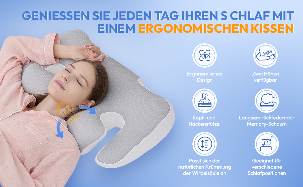 Ортопедична подушка для шиї з memory foam 60x40 см: комфортна та ергономічна подушка для сну на спині, боці та животі з знімним чохлом