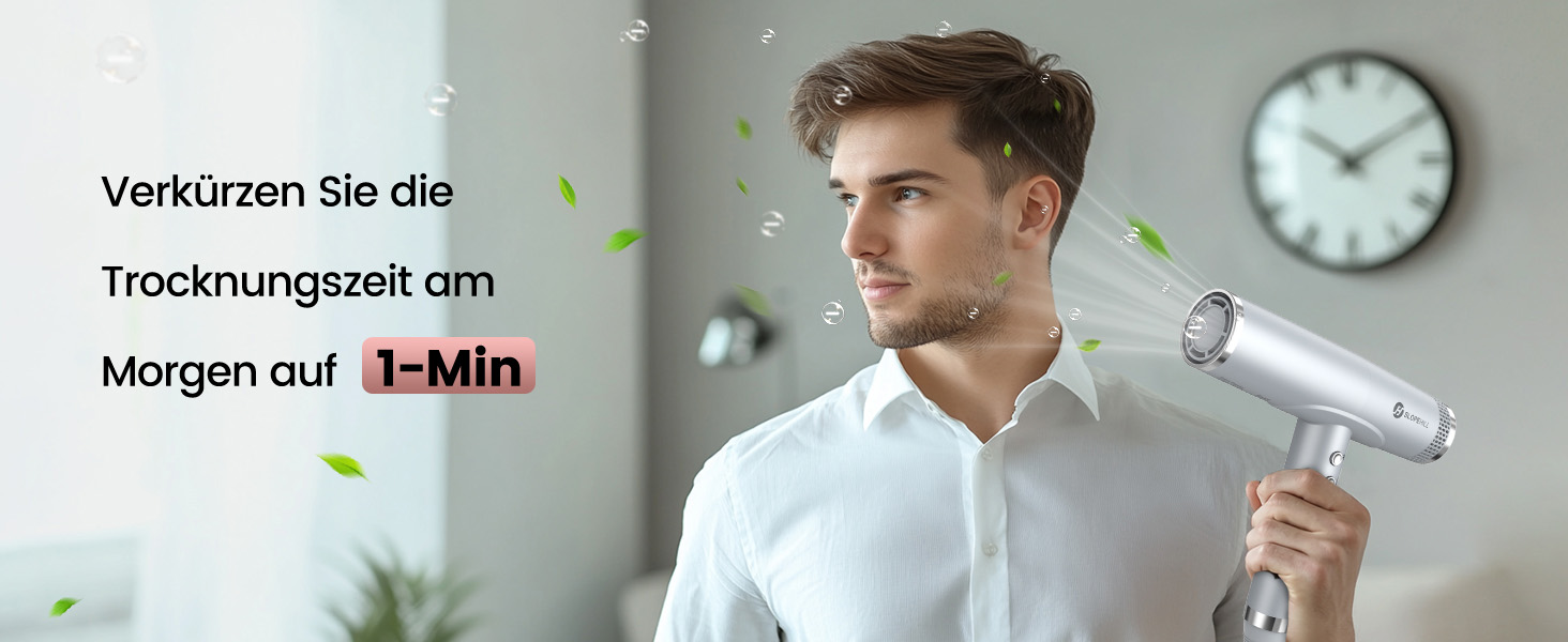 Іонізатор для волосся Slopehill, 110 000 обертів/хв, швидке сушіння, магнітний дифузор, тиха робота, біокераміка, для дому, подорожей, салону (світло-сірий)