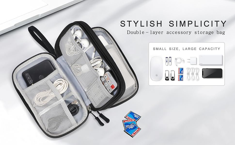 Органайзер для кабелів Skycase: кейс для аксесуарів, USB, Powerbank, SD-картки, чорний (19x11x5.5 см)