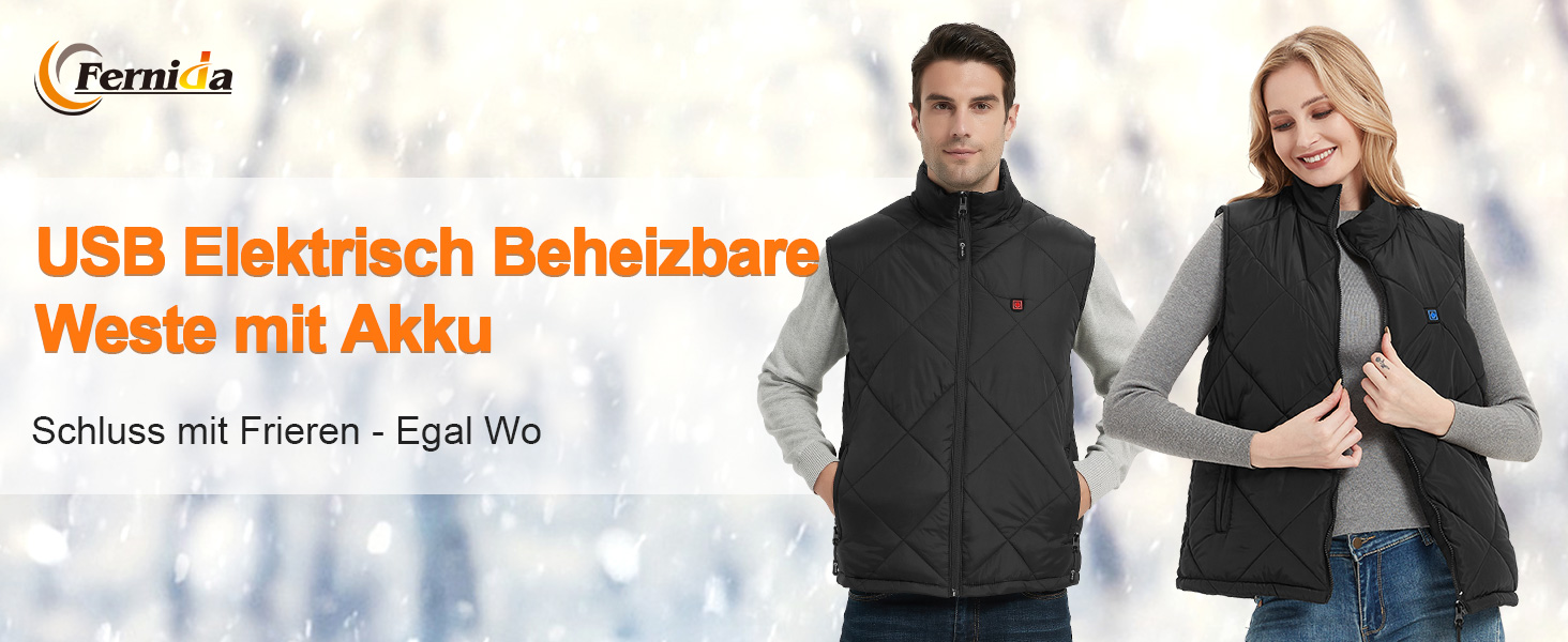 Електрична гріюча жилетка Fernida для чоловіків та жінок, 8 зон нагріву, 3 температурні режими, з Powerbank, для зимових активів на відкритому повітрі, чорна, розмір S