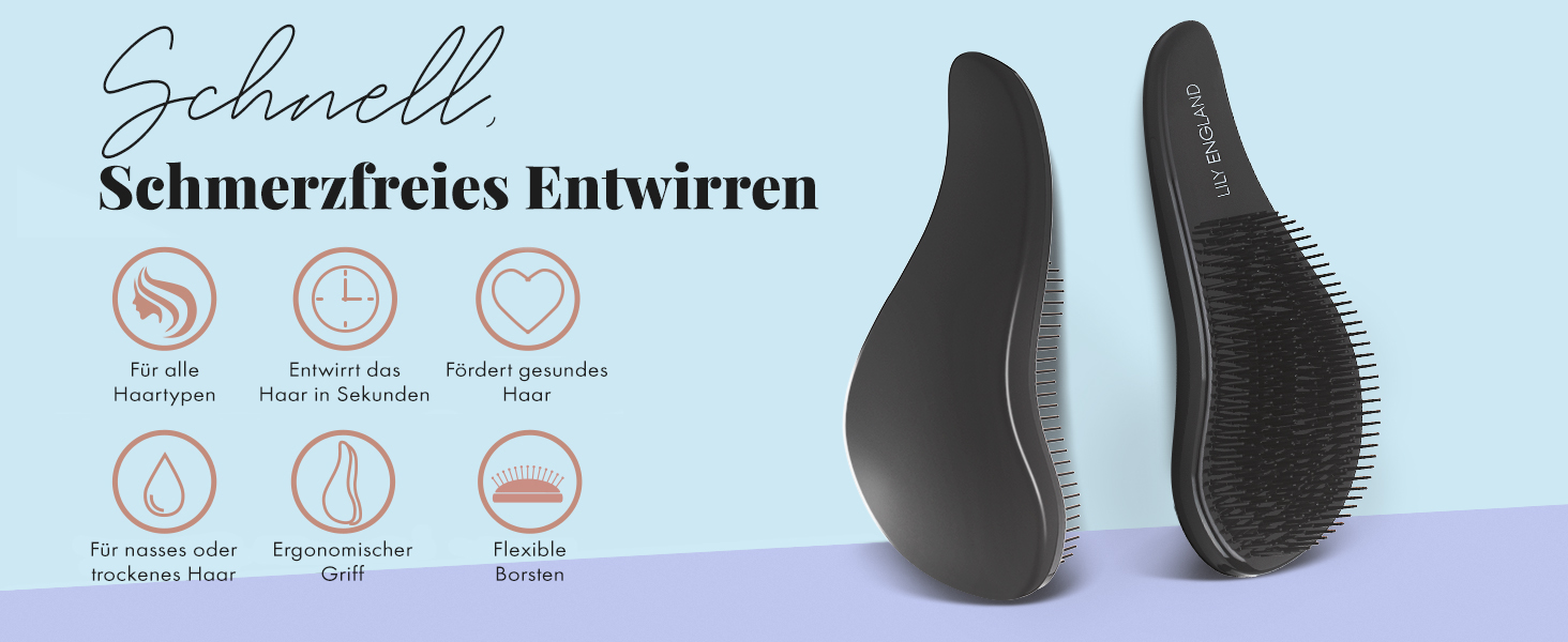 Розпушувальна щітка Lily England для густого, тонкого, кучерявого волосся - професійна розпушувальна щітка для дітей, жінок та малюків - веган, чорний колір