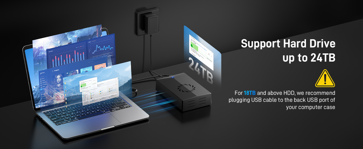 Док-станція FIDECO для HDD/SSD 2.5'' та 3.5'' SATA, USB 3.0 5Gbps, зовнішній корпус для жорстких дисків з вентилятором та підтримкою UASP