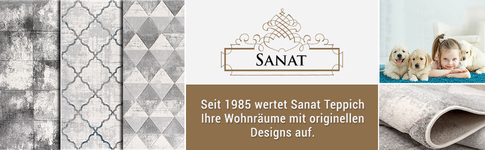 Килим для вітальні SANAT Modern Design - короткий ворс, для вітальні, спальні, кухні, ручна обробка, сертифікат Öko-Tex 100, сірий, 80x150 см