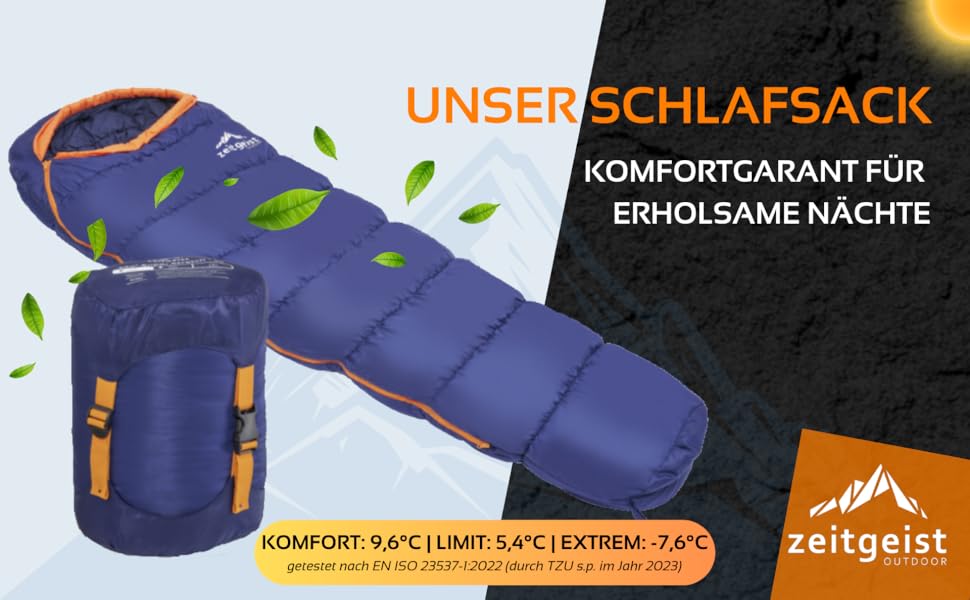 Сплячий мішок Zeitgeist Outdoor 3 сезони для дорослих 210x81 см, водонепроникний, легкий, 10°C, для мото, риболовлі, велосипеда, трекінгу та кемпінгу