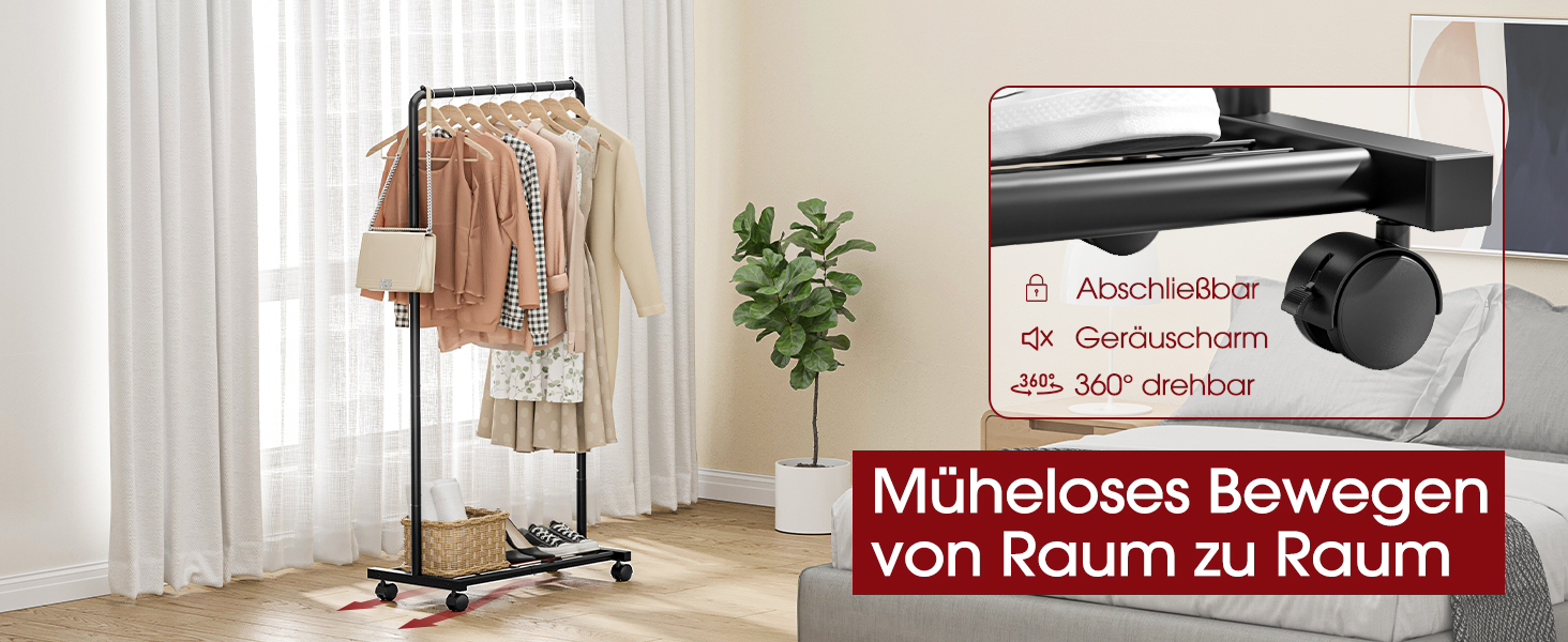 Металевий вішак для одягу на колесах, чорний, середній