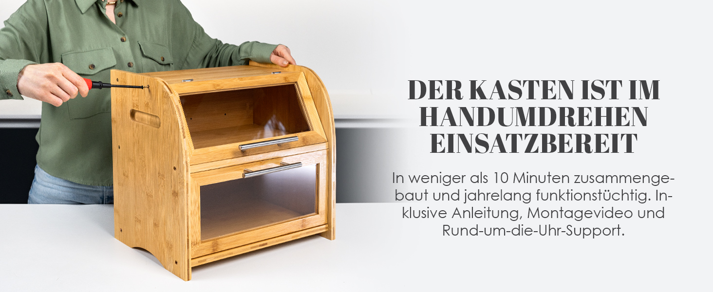 Бамбуковий хлібний ящик Arise з вентиляцією, 2 полиці та вікно, для хліба, бургерів, сендвічів. 40 x 26 x 37 см