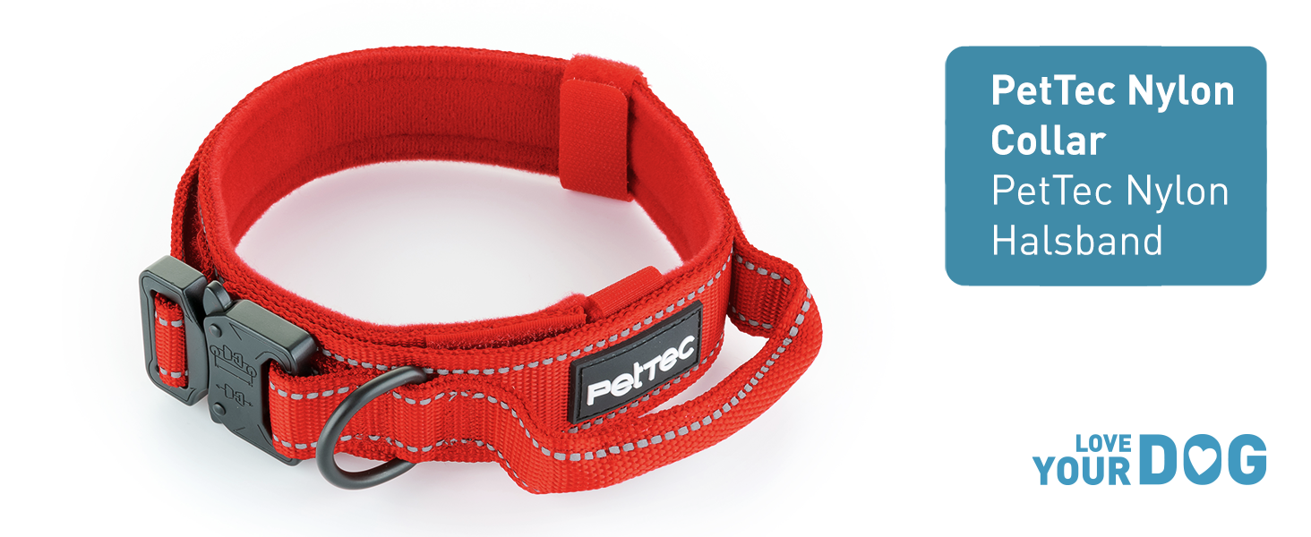Нашийник для собак PetTec з неопрену та нейлону з ручкою, м'який, водонепроникний, регульований (S-XL), комплект з повідком, червоний