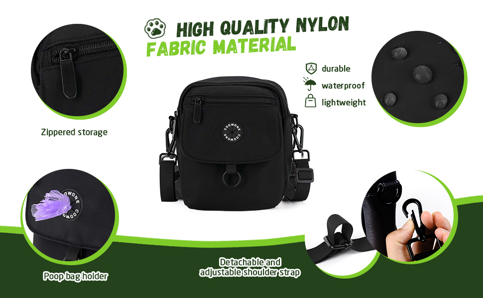 Водонепроникна сумка для ласощів для собак COOWONE, велика місткість, для прогулянок, компактна та легка, з дозатором пакетів для екскрементів, сумка через плече для дресирування собак, чорна