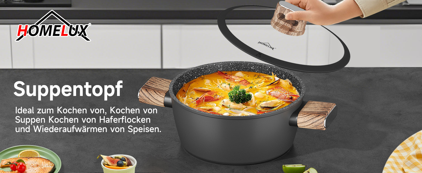 Набір каструль HOMELUX 10 частин з нержавіючої сталі, індукційне дно, з кришками, чорний