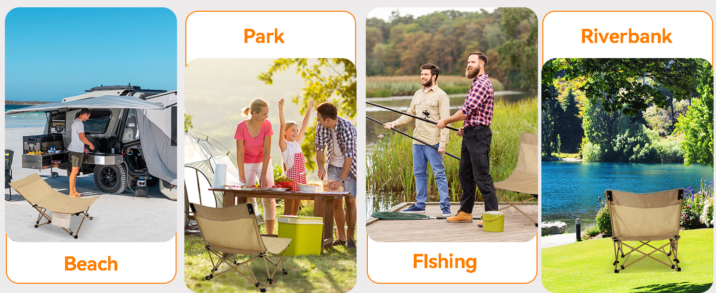 Складний туристичний стілець для кемпінгу та відпочинку на природі (150 кг), легкий, з регулюванням кута нахилу, з сумкою, хакі