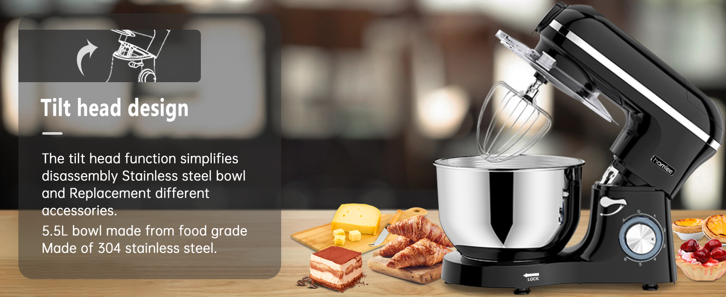 Homlee 3-in-1 Kitchen Machine with 1800W Power - Food Processor, Mixer, Meat Grinder & Juicer with 5.5L Stainless Steel Bowl