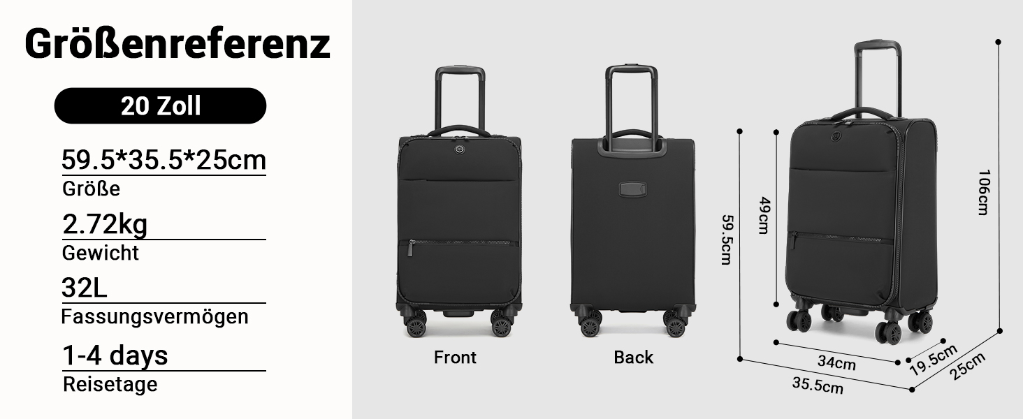 Чемодан ручної поклажі Miss Lulu 59.5 x 36.5 x 25 см, зелений, з відділенням для мокрого/сухого, на 4 колесах, для коротких поїздок та бізнесу