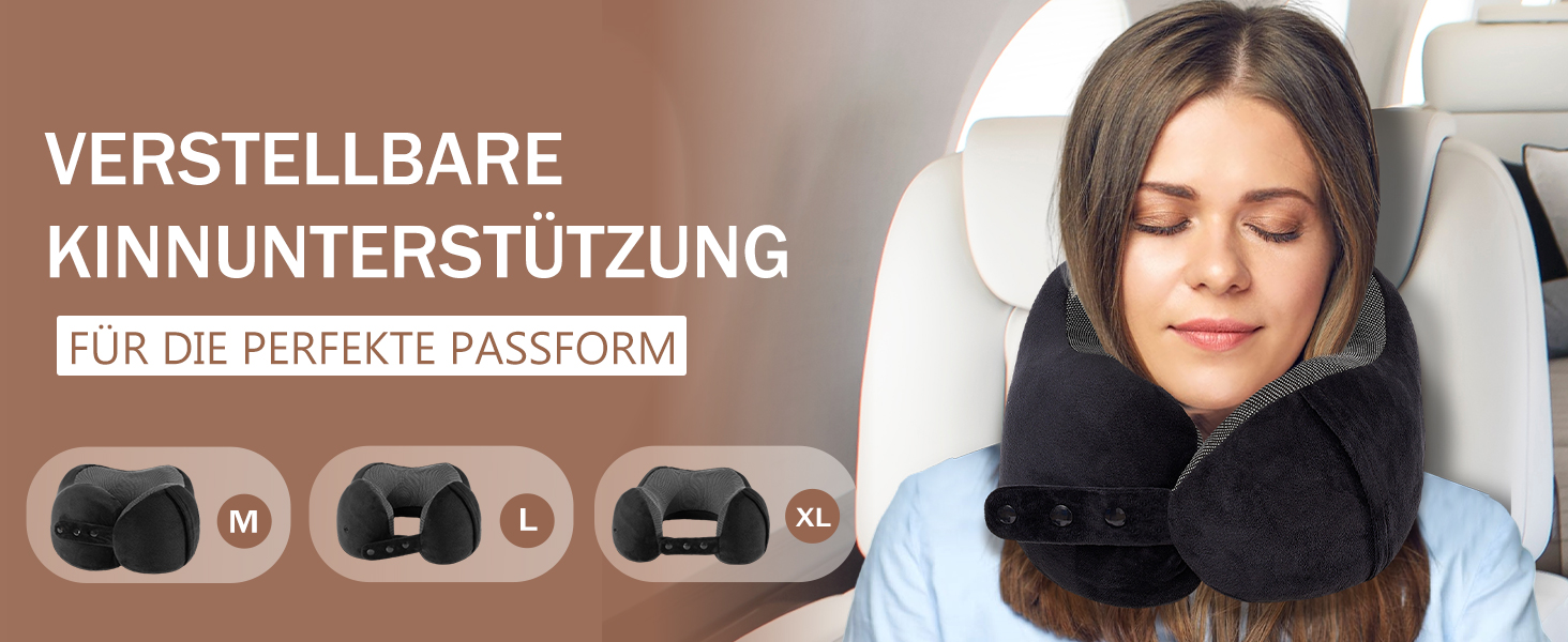 Подушка для шиї у літак, доросла, з піною з пам'яті, регульована, з маскою для сну та берушами, чорна