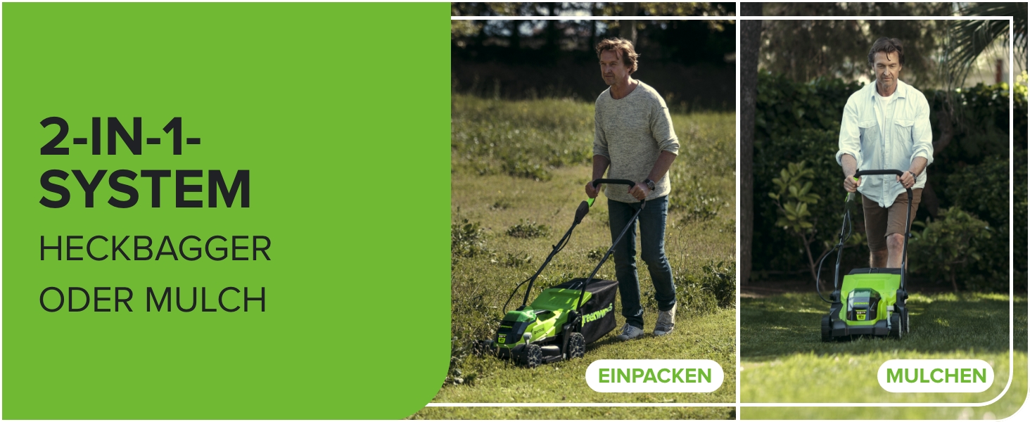 Акумуляторна газонокосарка Greenworks 24V, безщітковий двигун, 33 см, для газонів до 140 м², 30-літровий травозбірник, комплект з акумулятором і зарядним, 3 роки гарантії