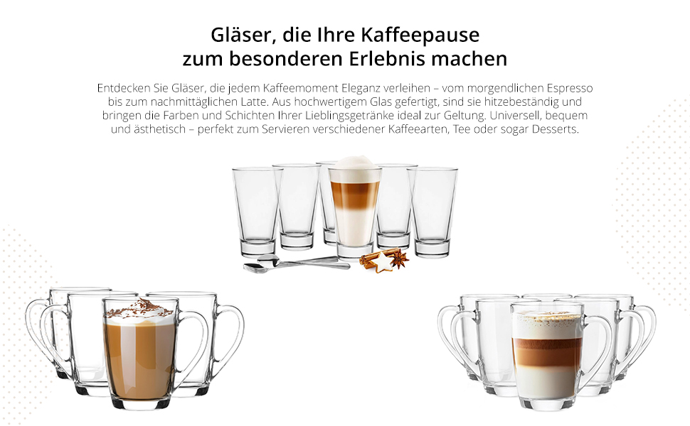 Набір склянок KROSNO Alex 4 шт. 400 мл: кавові, чайні, з ручкою | KROSNO