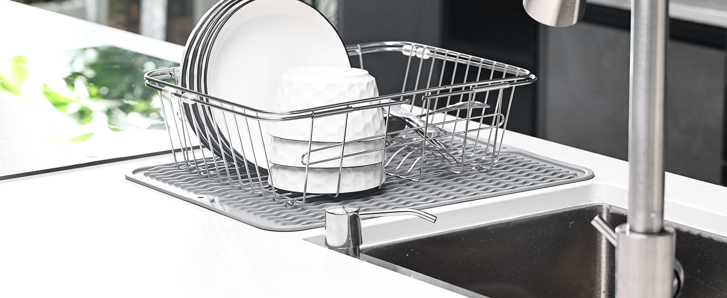 Килимок для посуду KitchenRaku 40x45 см, силіконовий, термостійкий, неслизький, для мийки, кухонний килимок