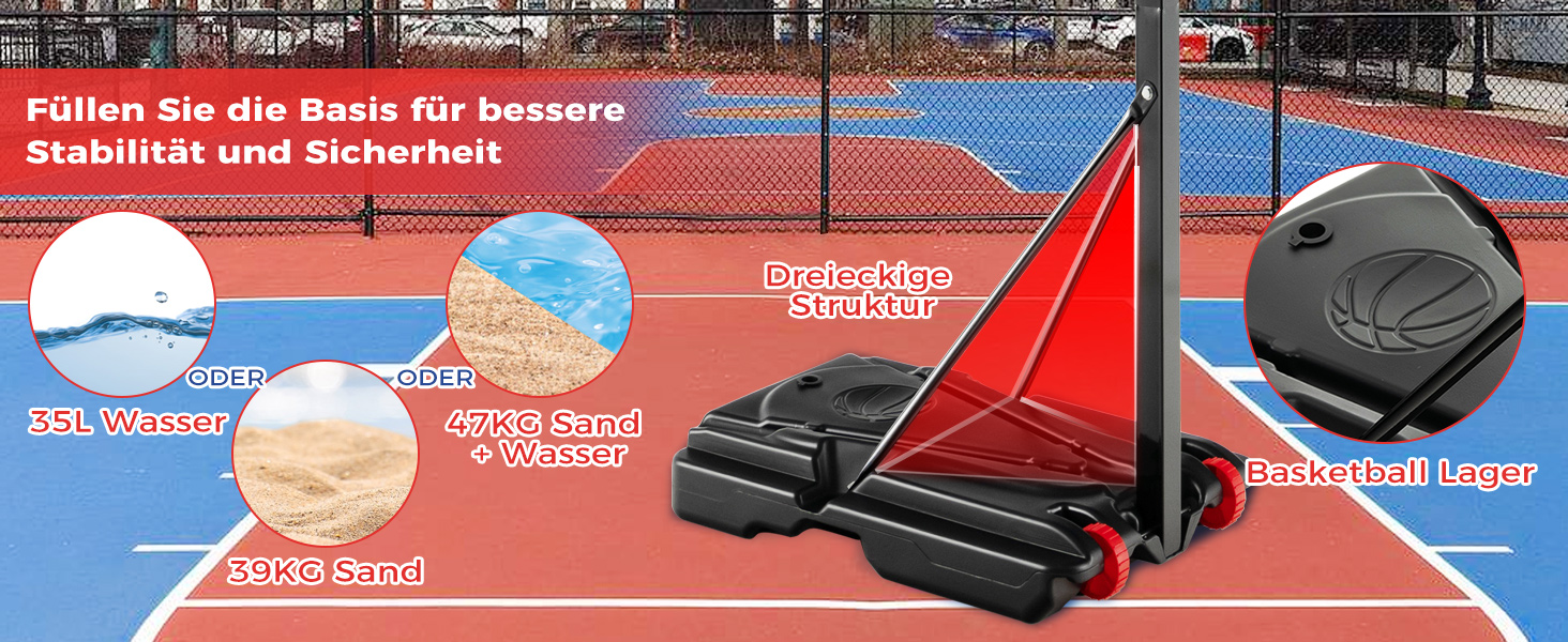 COSTWAY Adjustable Height Basketball Stand - Outdoor Basketball Hoop with Stand & Wheels, Weighted Base, Mobile Basketball System for Kids & Teens - Includes Ball & Pump