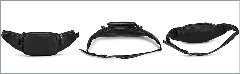 Чоловіча сумка на пояс з натуральної шкіри LUUFAN, чорна (1030)