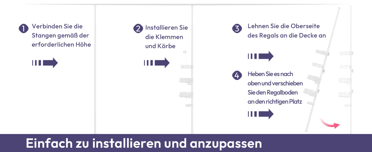 Поличка для душу SWTYMIKI телескопічна, кутова, з мильничкою та тримачем для зубних щіток, 4 гачки, регульована, не потребує свердління, нержавіюча сталь, 70-275 см, білий