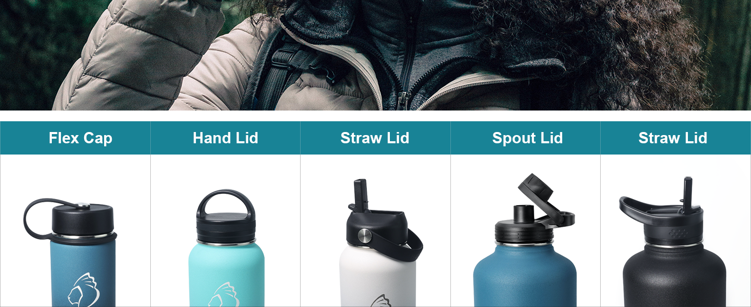 Insulated water bottle, 2 l, stainless steel, with straw lid and Flexseal closure, keeps cold for 48 hours, hot for 24 hours, double-walled, wide opening, BPA-free, leak-proof, (1180 ml, Black)