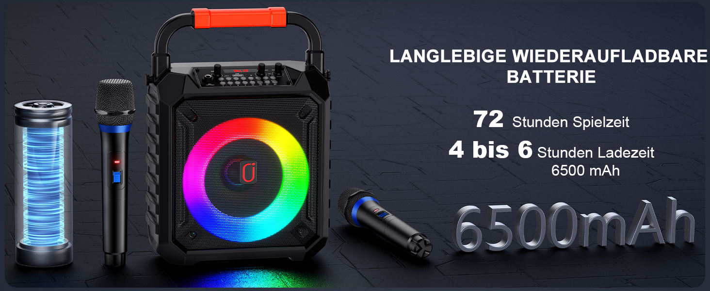 Караоке машина JYX з 2 бездротовими мікрофонами, портативна Bluetooth колонка з RGB-підсвіткою, караоке система для дому, вечірки, PA-система для дорослих, Partybox чорного кольору