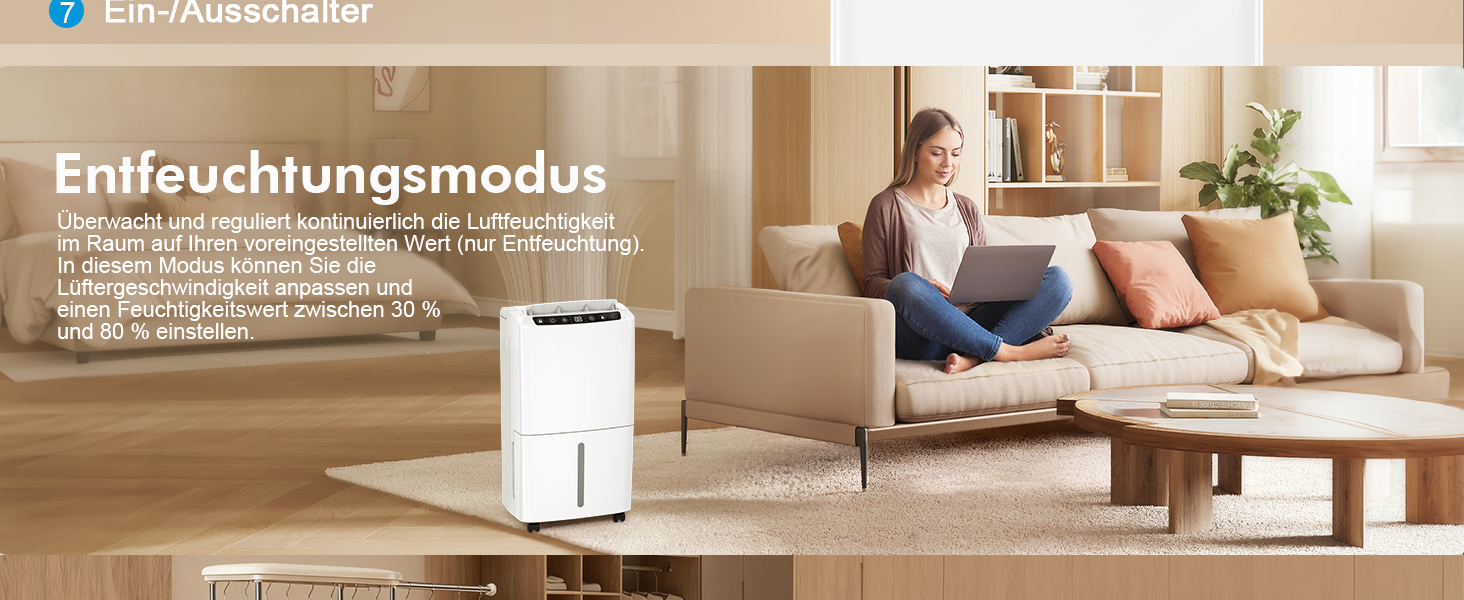 Електричний осушувач повітря 12л, тихий осушувач для дому з функцією сушіння білизни, Smart-режим, автоматичне регулювання вологості, 1м шланг, 24H таймер, для квартири до 120 м², гарантія 10 років