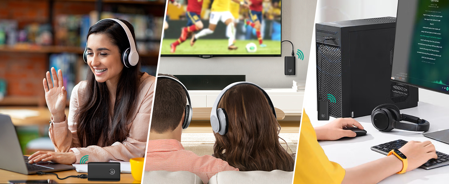 ORIA Bluetooth 5.3 Аудіоадаптер 2-в-1 з AUX, для навушників, колонок, ноутбуків, чорний