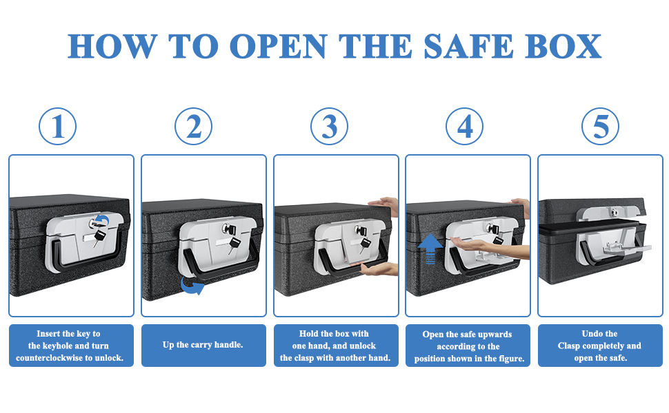 WASJOYE Portable Fireproof Safe Box with Key Lock - Home, Office, Car, Travel Security Box (6.8L, 16.8 x 32.4 x 39 cm)