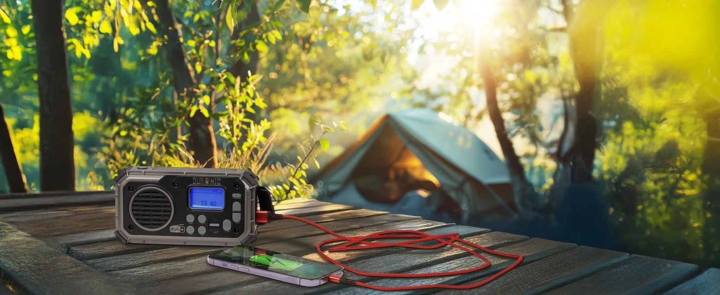 Портативне радіо Duronic SDAB1 на сонячній енергії з ручкою, DAB FM, LED-ліхтар, Powerbank 2000mAh, Bluetooth Speaker