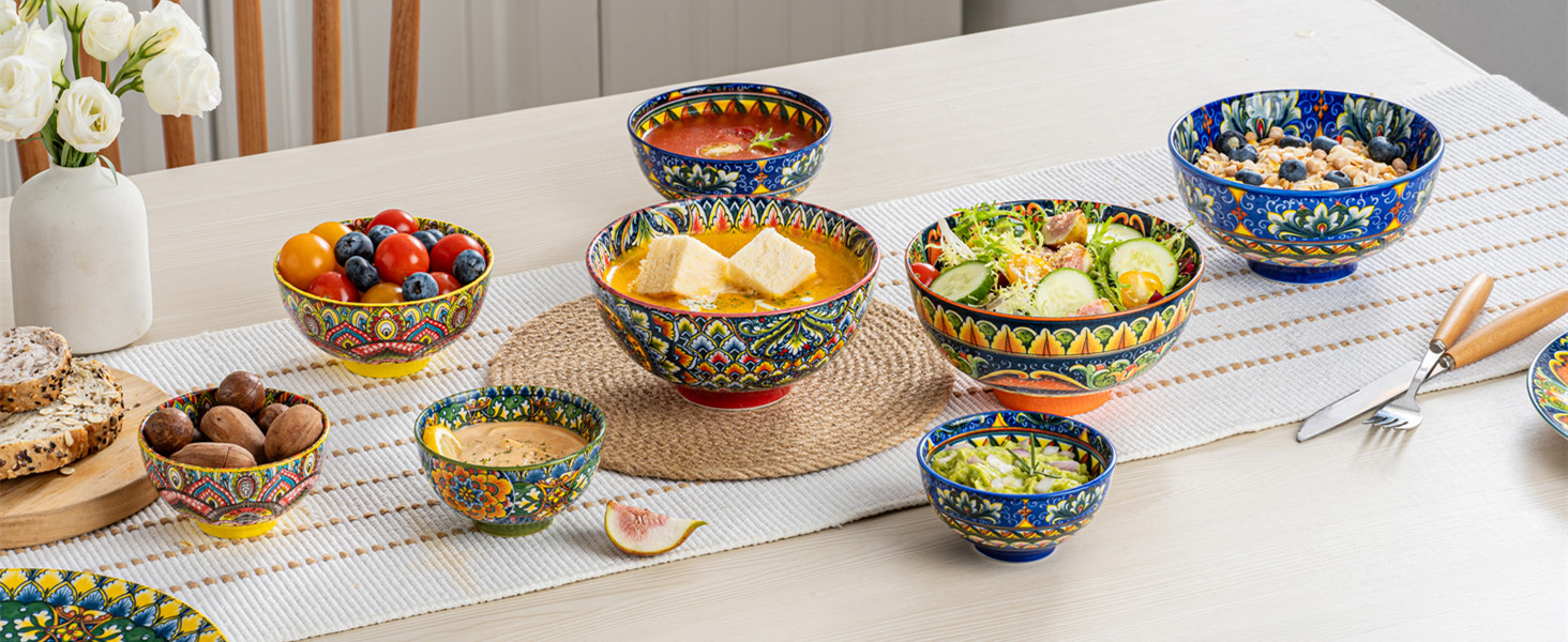 Набір супових тарілок Henten Home, 4 шт. - 300 мл, порцеляна, для супу, десерту, морозива, набір, богемний стиль