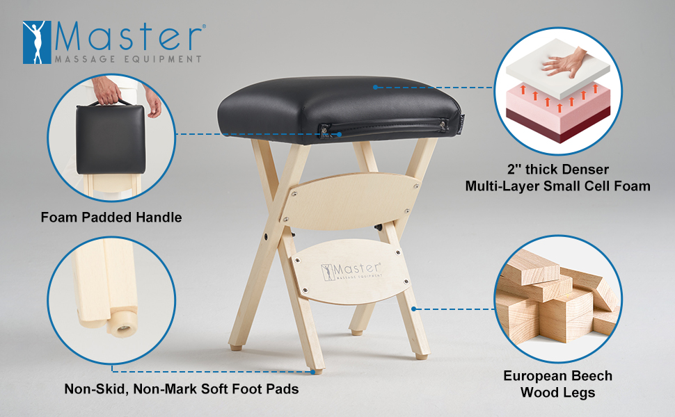 Складаний масажний табурет Master Massage America, чорний, для масажного столу