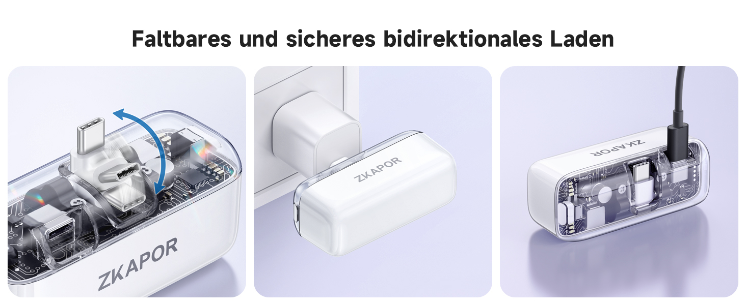 Портативний Power Bank ZKAPOR 5000mAh з USB-C, 20W PD, білий. Швидка зарядка для iPhone, Galaxy та USB-C телефонів