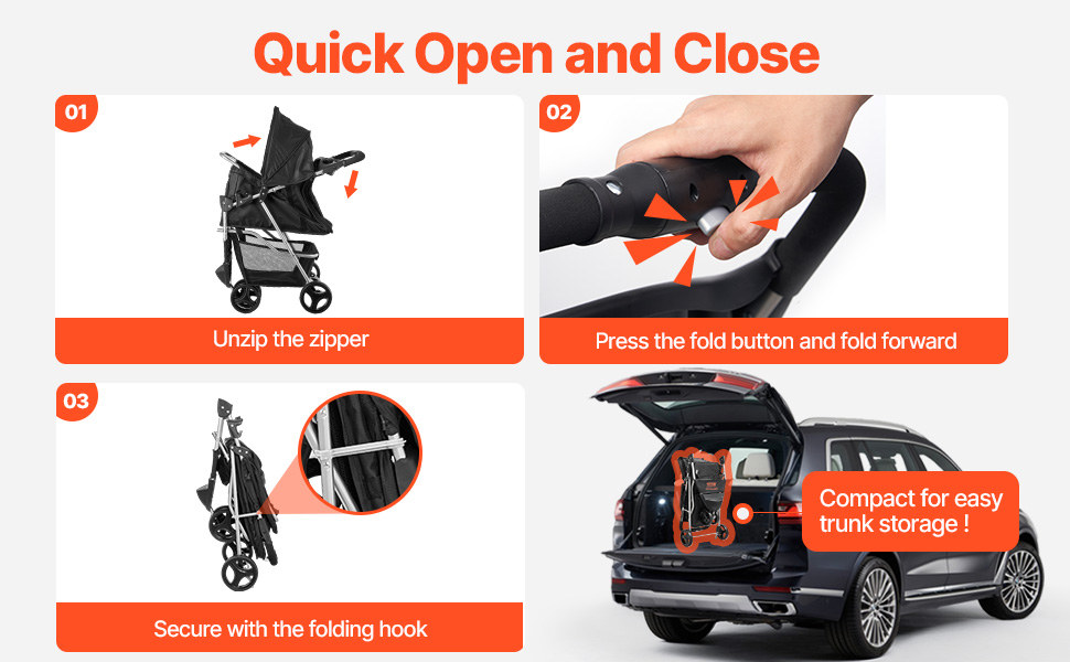 VEVOR 3-Wheel Pet Stroller - Dog & Cat Buggy, 16kg Capacity, Foldable with Cup Holders & Brakes