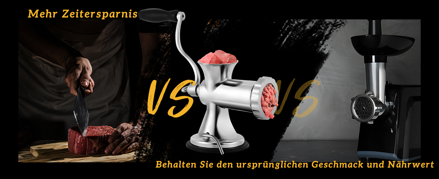 М'ясорубка ручна Hanchen з нержавіючої сталі з присоскою, насадка для ковбас, 2 диски, подрібнювач овочів - професійна