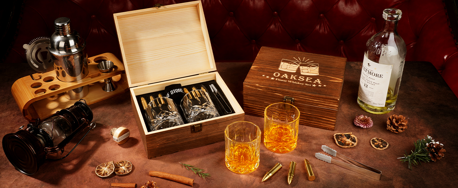 Набір віскі з 2 склянками та 6 камінцями для віскі, подарунок для чоловіків, камінці багаторазового використання, брендовий подарунок