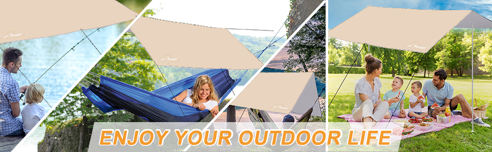 Водонепроникний намет WADEO 3x4 м: брезент для кемпінгу, тент для намету з брусками, кілочками та мотузками, ультралегкий, для кемпінгу та пікніків на природі, хакі