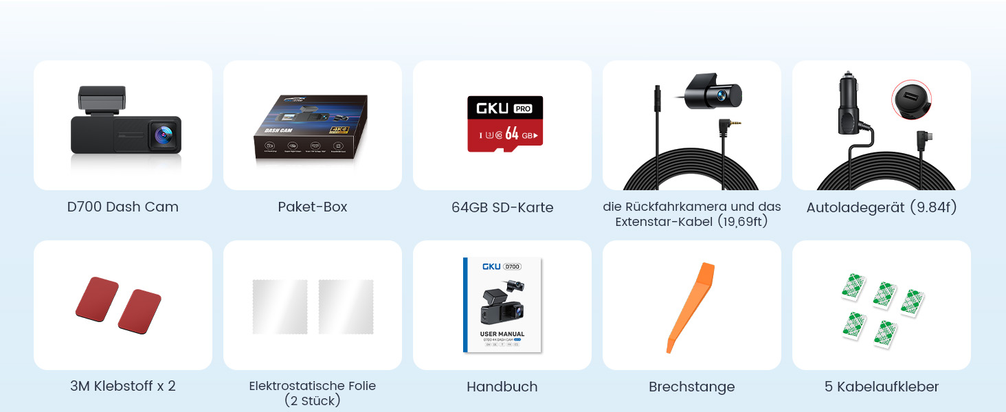 Відеореєстратор GKU Dashcam Auto: 4K/2.5K, GPS, Wi-Fi, Dual, 64GB, Паркування, WDR, 170° Кут огляду, G-сенсор, Loop, Макс. 256GB, Чорний