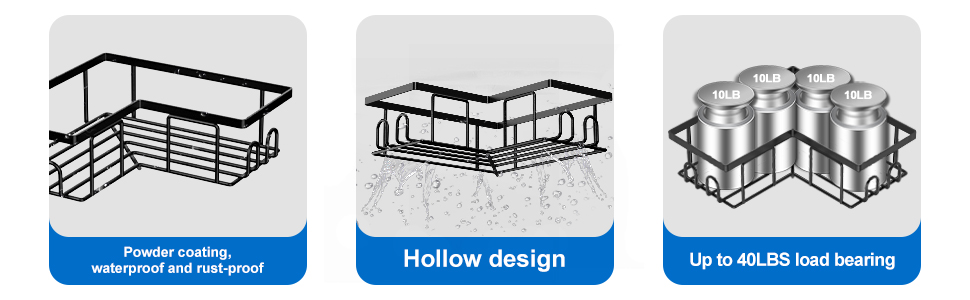 Набір кутових поличок для душу без свердління, водонепроникні, з нержавіючої сталі (3+2 шт, чорний)