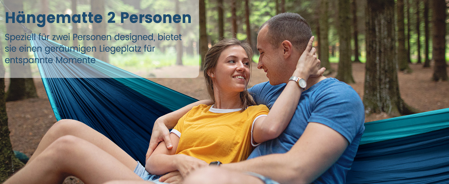 Гамак для двох осіб XXL 300 x 200 см – Складаний, ультралегкий та портативний. Міцний гамак для відпочинку на природі (300 кг) – ідеально для саду, кемпінгу та подорожей (блакитний)