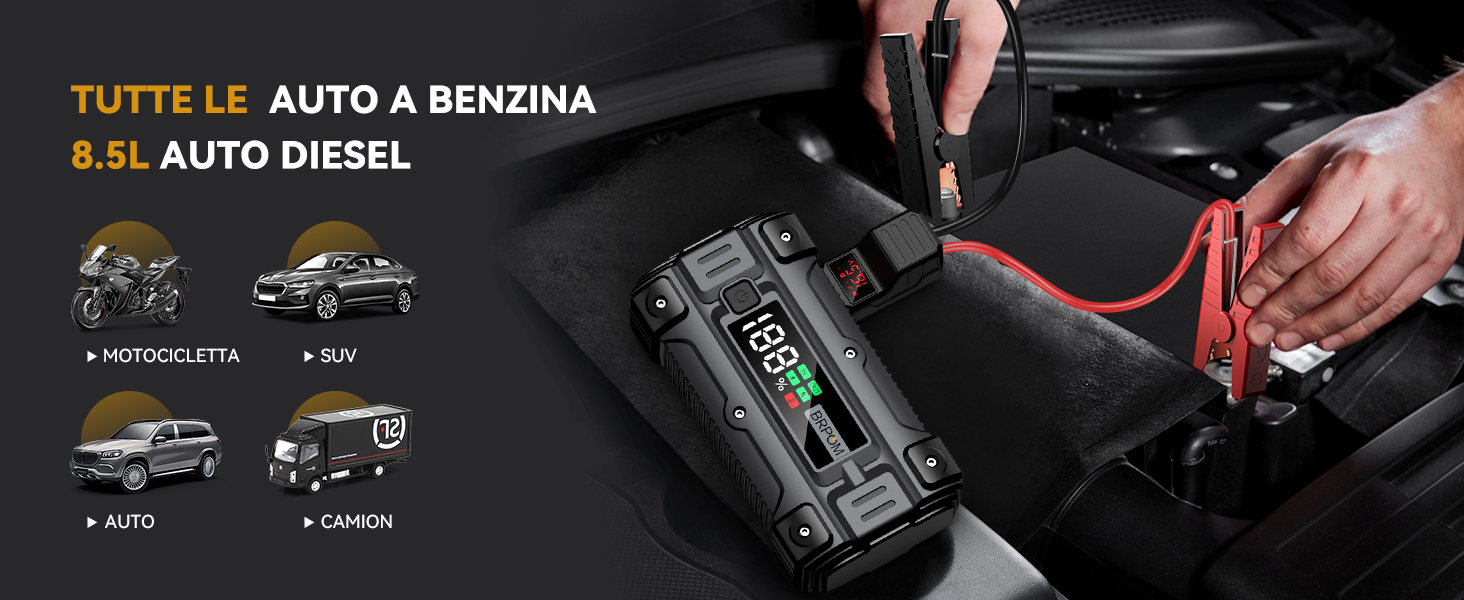 BRPOM Пусковий пристрій для авто/мото 8000A 26800mAh з LED-ліхтарем та USB Quick Charge 3.0 BM502