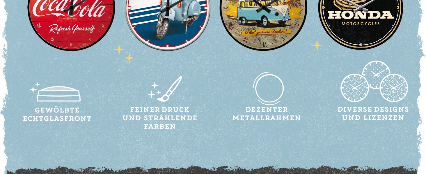 Ретро настінний годинник Nostalgic-Art Vespa Ø31 см, ліцензія, великий кухонний годинник у вінтажному стилі, подарунок для фанатів скутерів