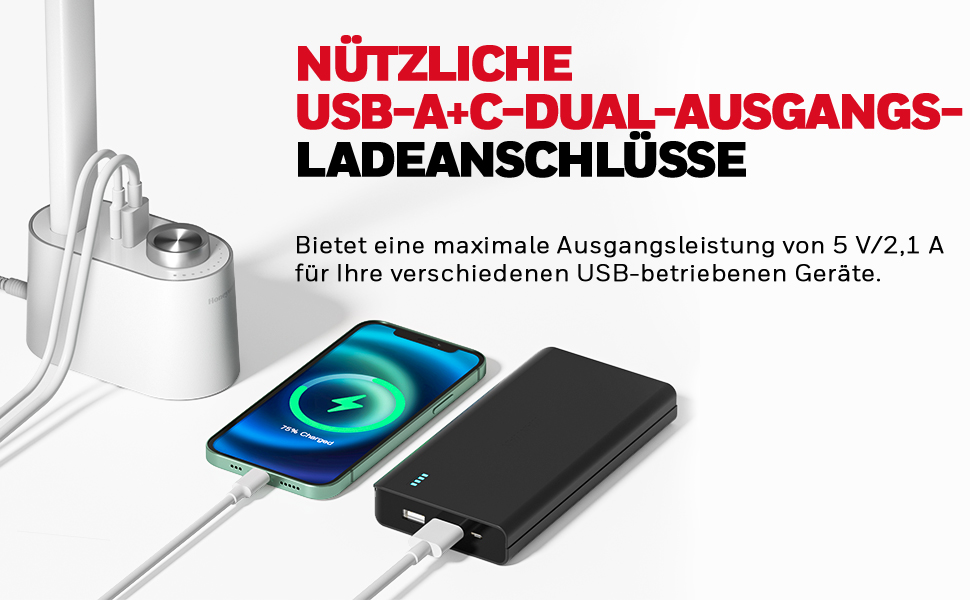Лампа настільна Honeywell з USB-портом, диммер, захист очей – для дому та офісу, складна, портативна, HWT-H01 (біла)